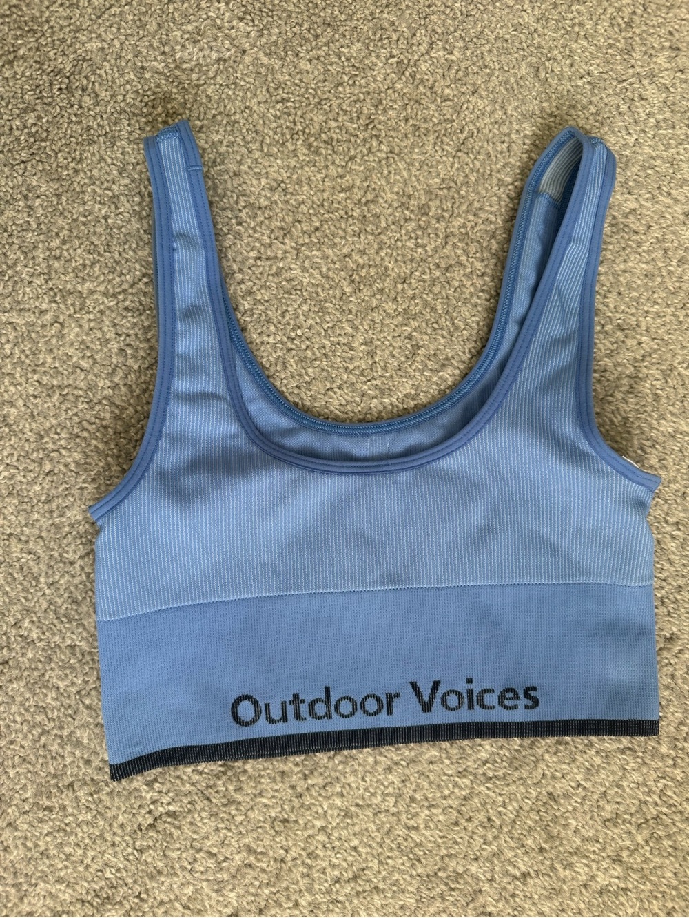 Outdoor Voices Blue Ribbed Scoop Neck Sports Bra (XS)